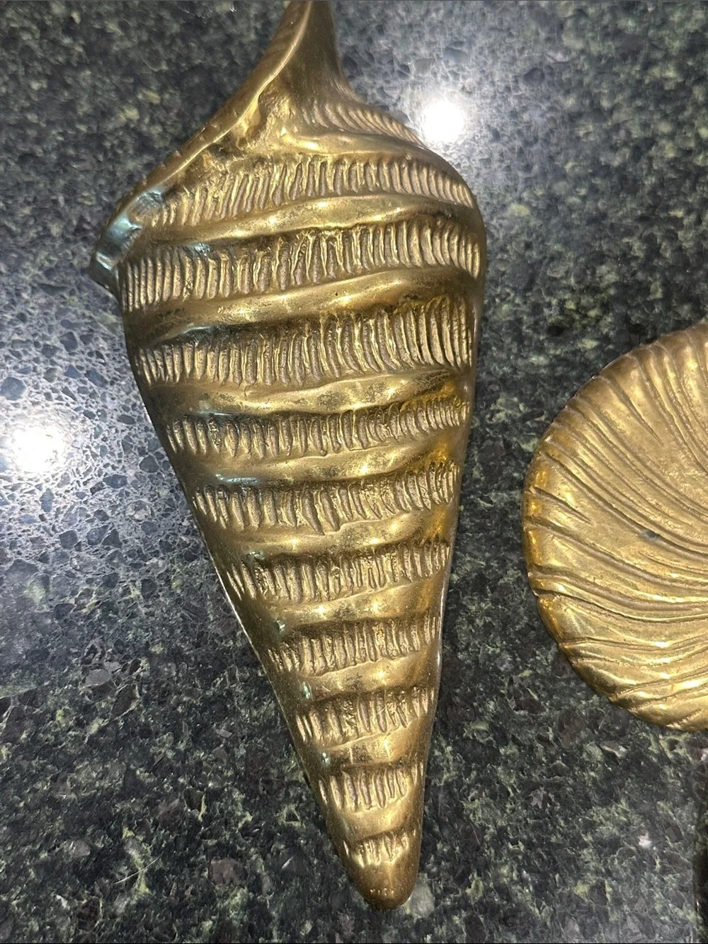 Vintage Brass mcm coastal Nautical Shell nautilus wall decor pair heavy metal